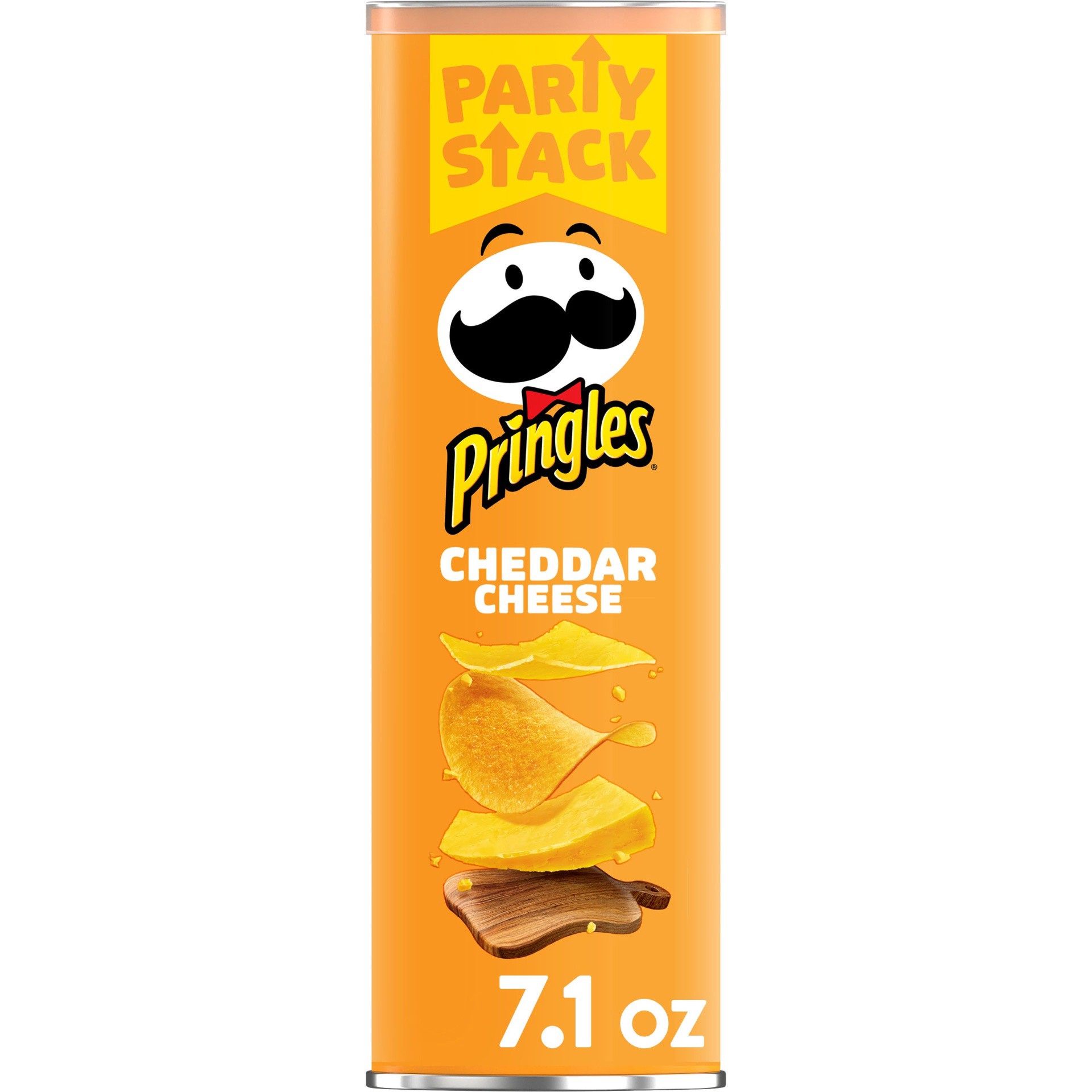 slide 1 of 5, Pringles Potato Crisps Chips, Lunch Snacks, On-The-Go Snacks, Party Stack, Cheddar Cheese, 7.1oz Can, 1 Can, 7.1 oz