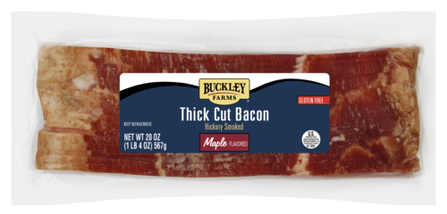 slide 1 of 1, Buckley Farms Maple Flavored Hickory Smoked Thick Cut Bacon, 20 oz