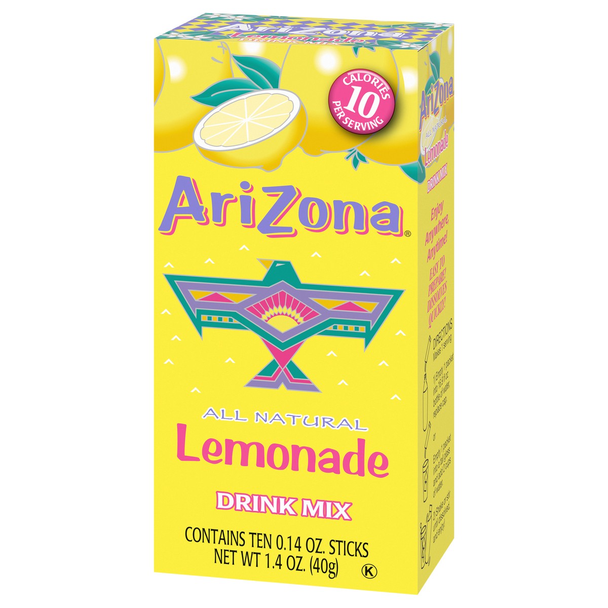 slide 5 of 9, AriZona Lemonade Naturally Flavored Powdered Drink Mix, 10 ct On-the-Go Packets, 10 ct