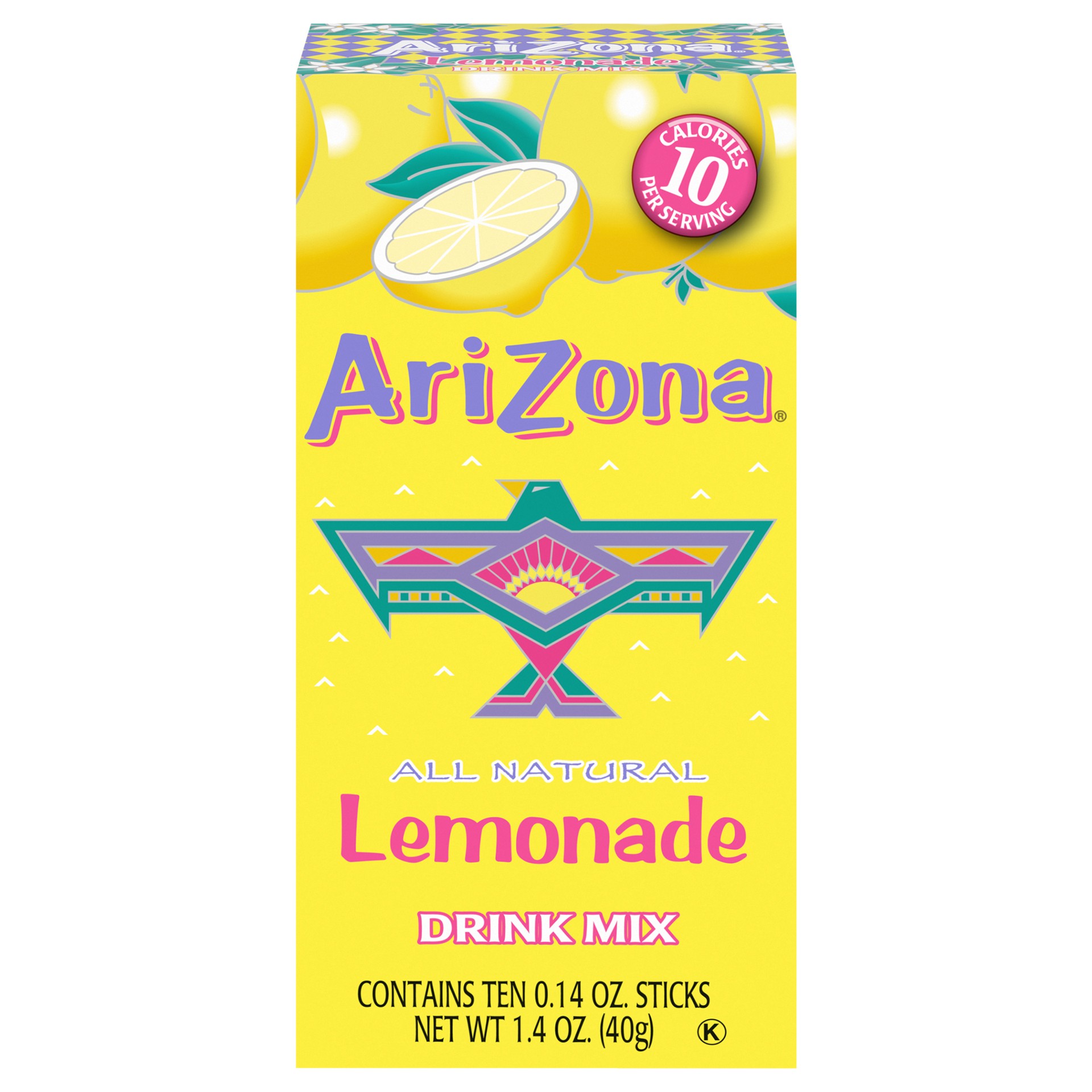 slide 1 of 9, AriZona Lemonade Naturally Flavored Powdered Drink Mix, 10 ct On-the-Go Packets, 10 ct