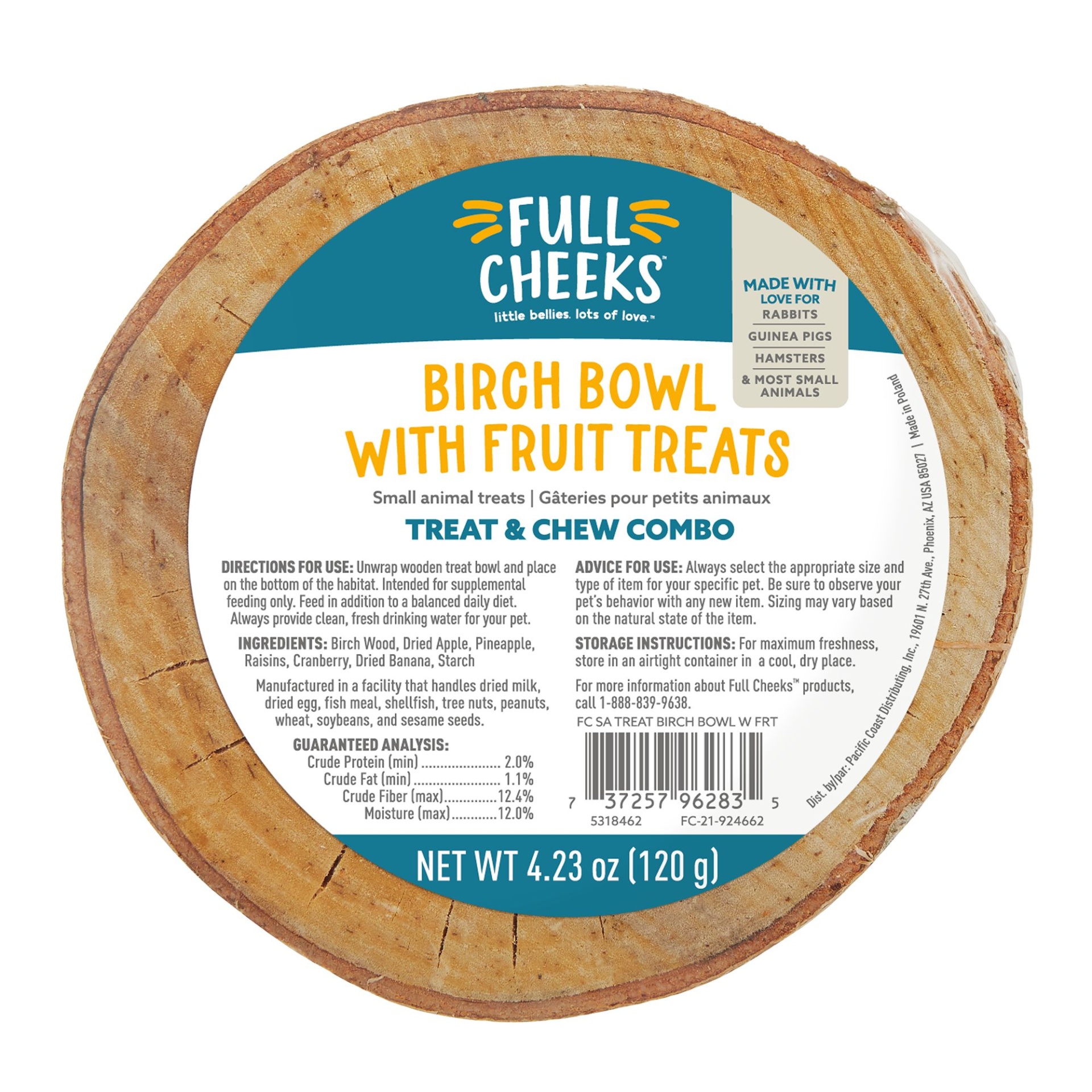 slide 1 of 1, Full Cheeks Small Pet Birch Bowl with Fruit Treats, 1 ct