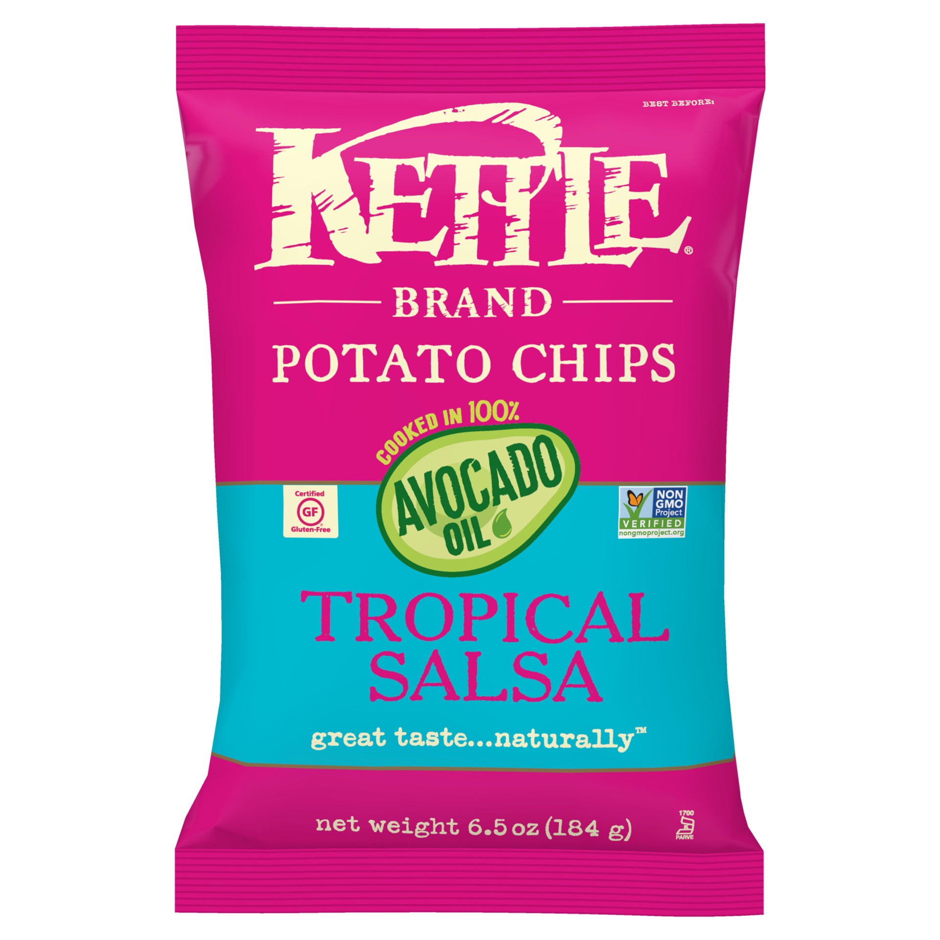 slide 1 of 7, Kettle Brand Potato Chips, Avocado Oil Tropical Salsa Kettle Chips, 6.5 Oz, 6.5 oz