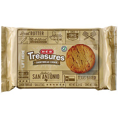slide 1 of 1, H-E-B Select Ingredients Treasures Shortbread Cookies, 12.34 oz