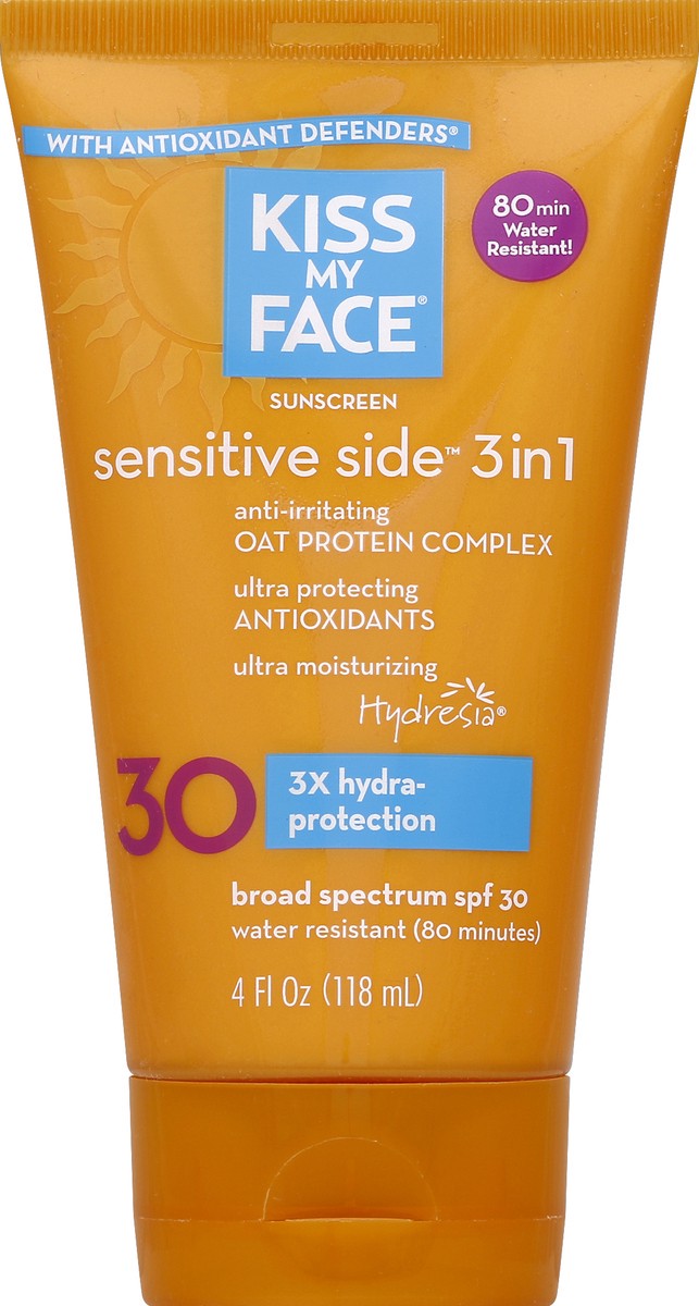 slide 2 of 2, Kiss My Face Sunscreen, Sensitive Side 3 in 1, Broad Spectrum SPF 30, 4 oz