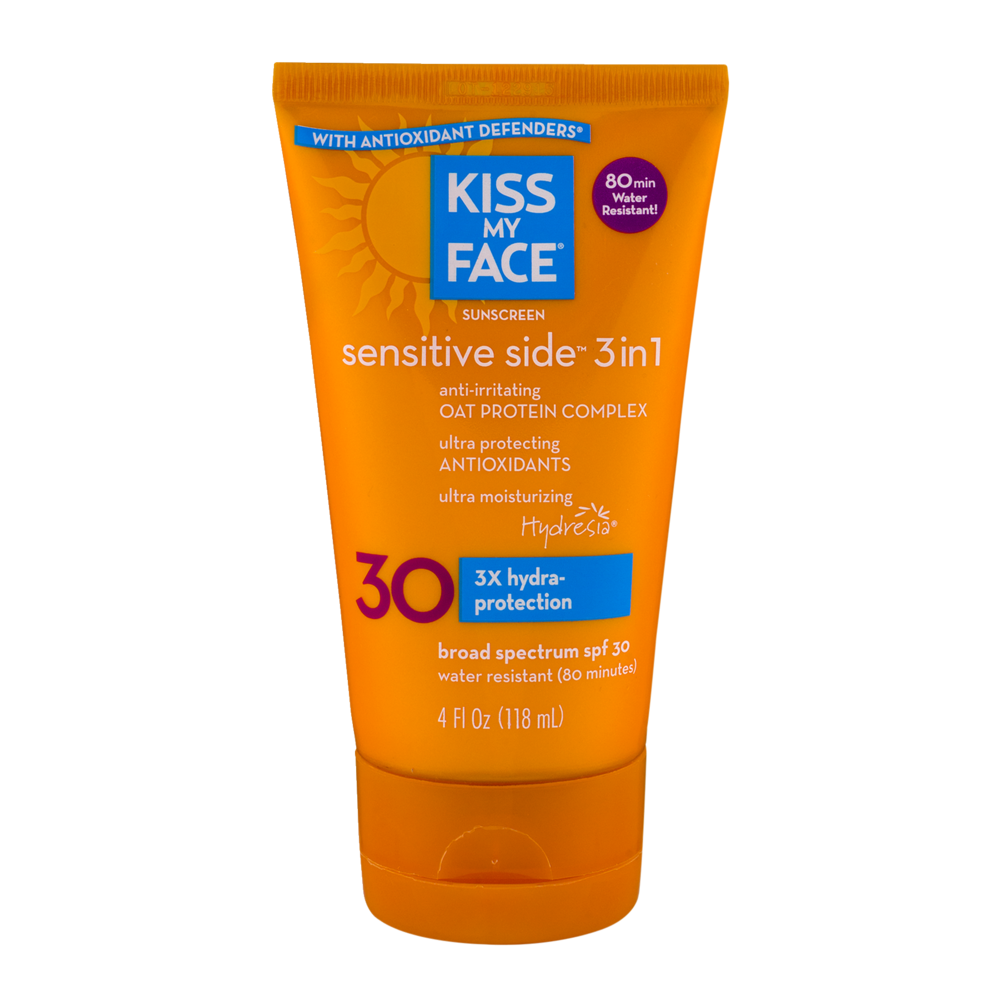 slide 1 of 2, Kiss My Face Sunscreen, Sensitive Side 3 in 1, Broad Spectrum SPF 30, 4 oz