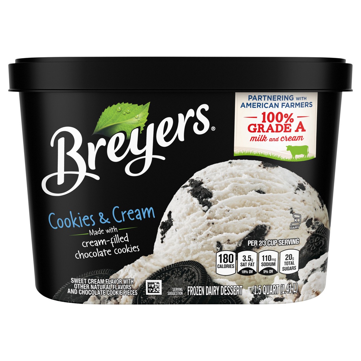 slide 1 of 4, Breyers Frozen Dairy Dessert Cookies & Cream, 48 oz
