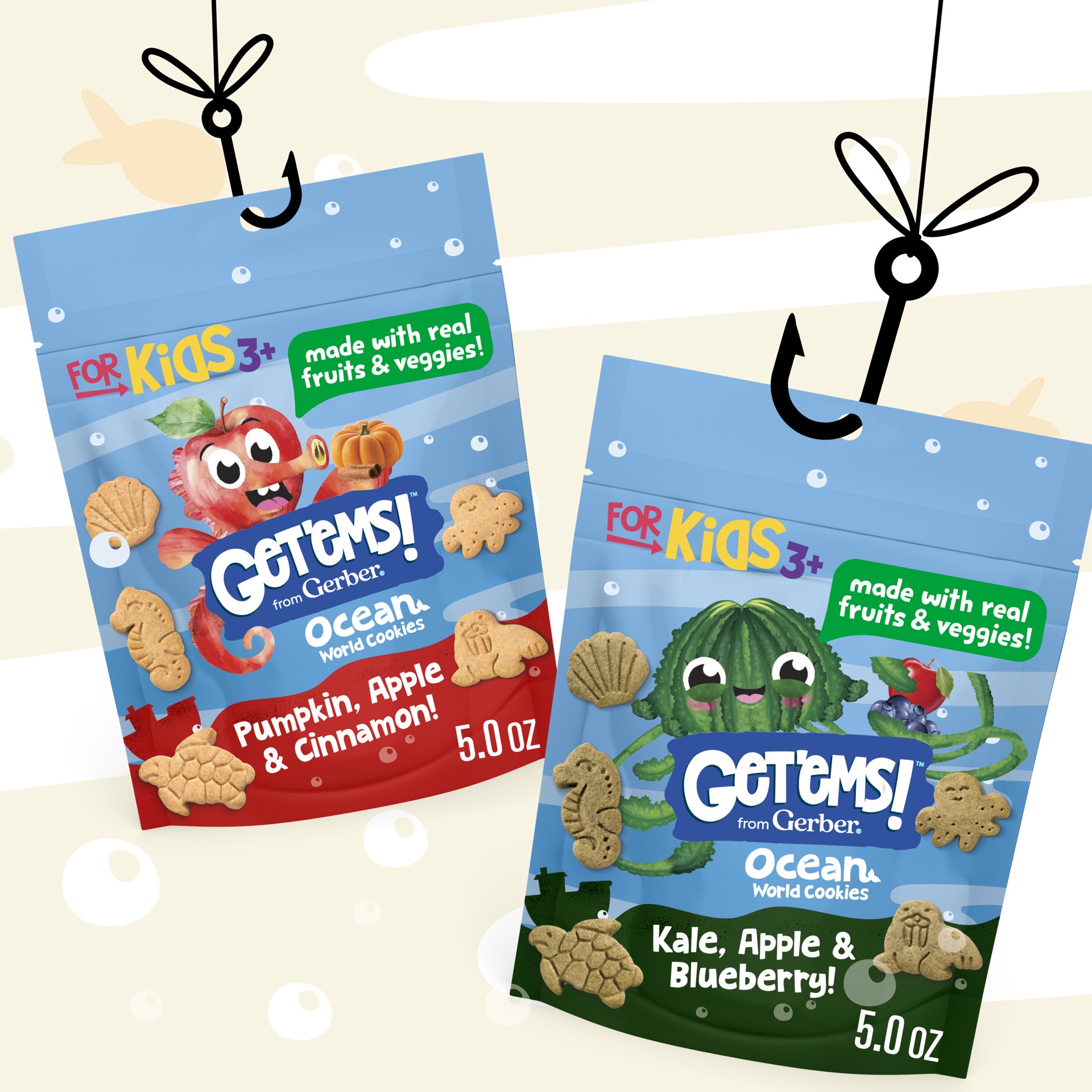 slide 7 of 7, Gerber Get'ems! from Gerber Pumpkin, Apple & Cinnamon Ocean World Cookies, Kids Snack Made with Real Veggies & Fruits, Iron & Vitamin E, 5 oz