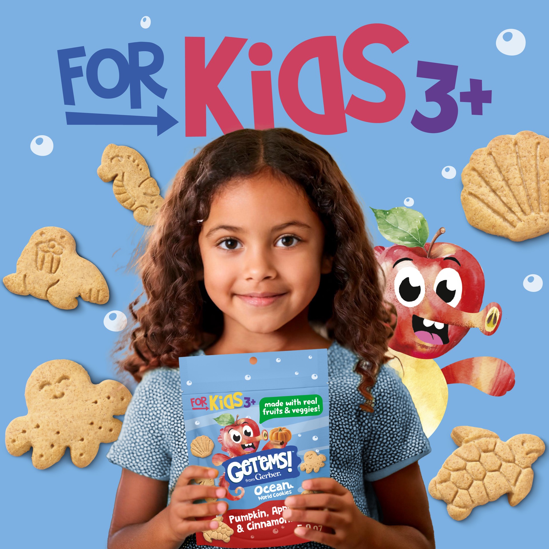 slide 6 of 7, Gerber Get'ems! from Gerber Pumpkin, Apple & Cinnamon Ocean World Cookies, Kids Snack Made with Real Veggies & Fruits, Iron & Vitamin E, 5 oz