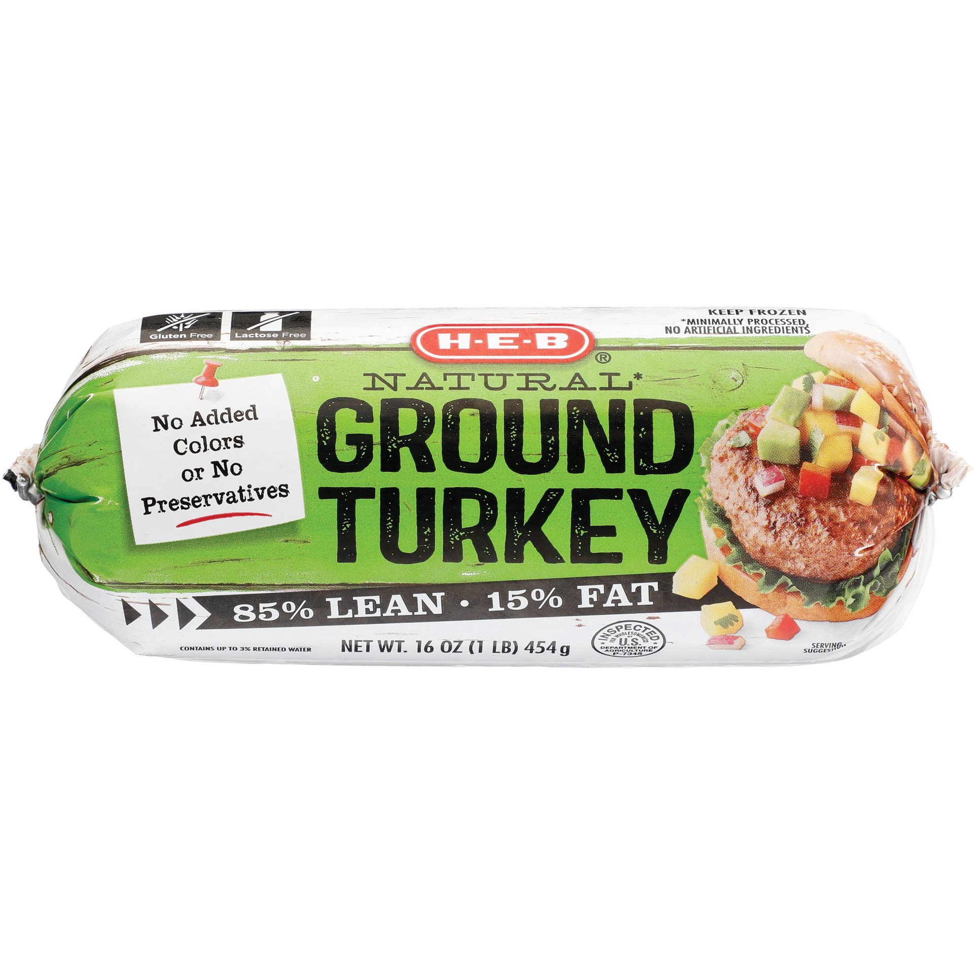 slide 1 of 1, H-E-B Natural Ground Turkey, 85% Lean, 16 oz