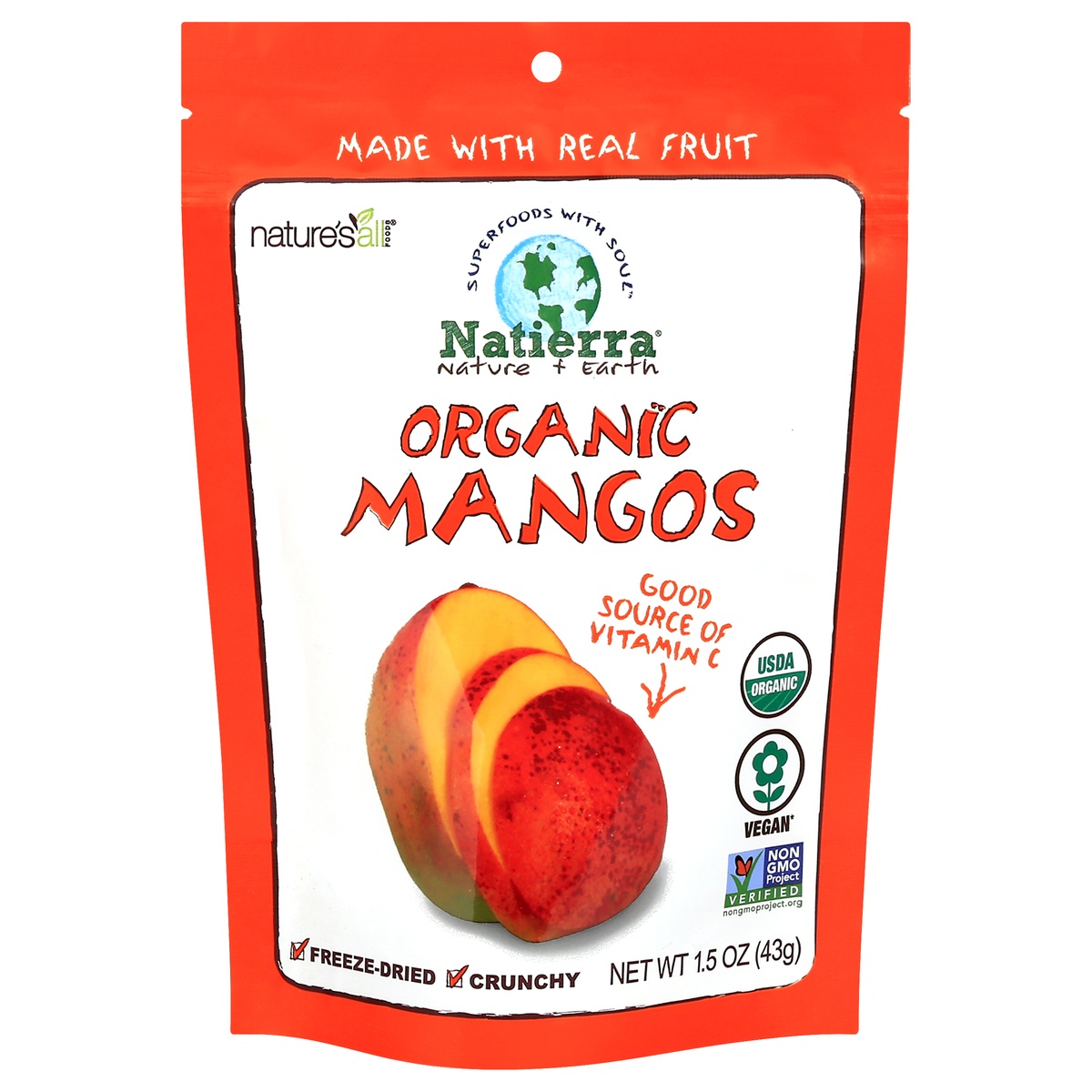 slide 1 of 1, Natierra Nature's All Foods Freeze Dried Organic Mangoes, 1.5 oz