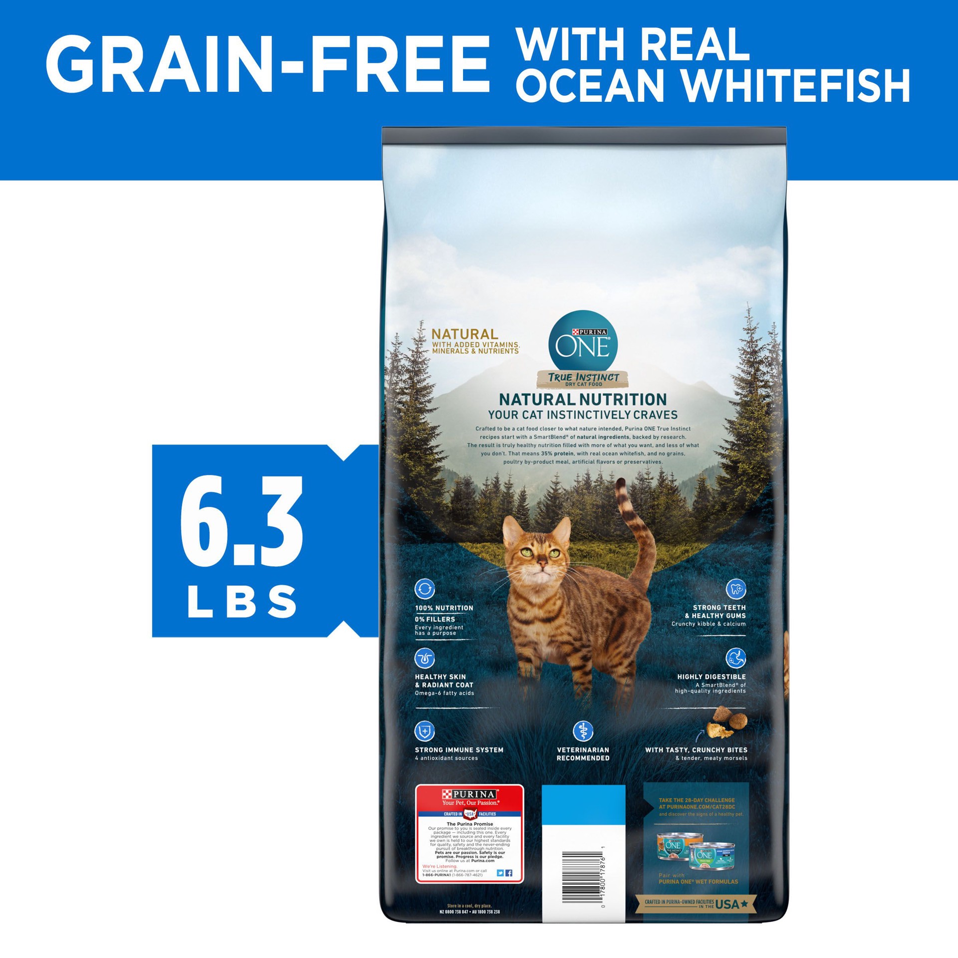 slide 2 of 9, Purina One True Instinct Natural Grain Free Cat Food With Ocean Whitefish + Vitamins & Minerals, 6.3 lb