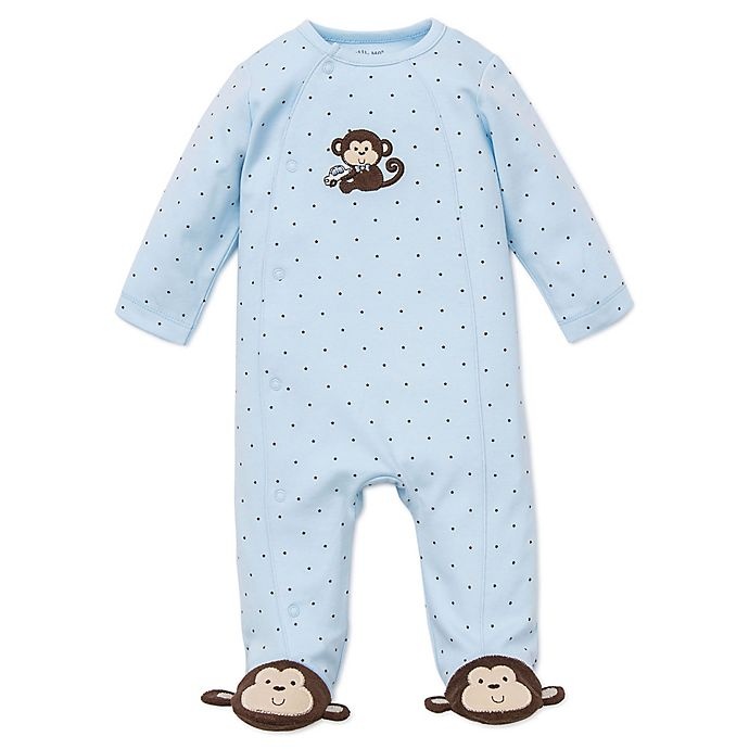 slide 1 of 1, Little Me Preemie Monkey Star Side-Snap Footie - Blue, 1 ct