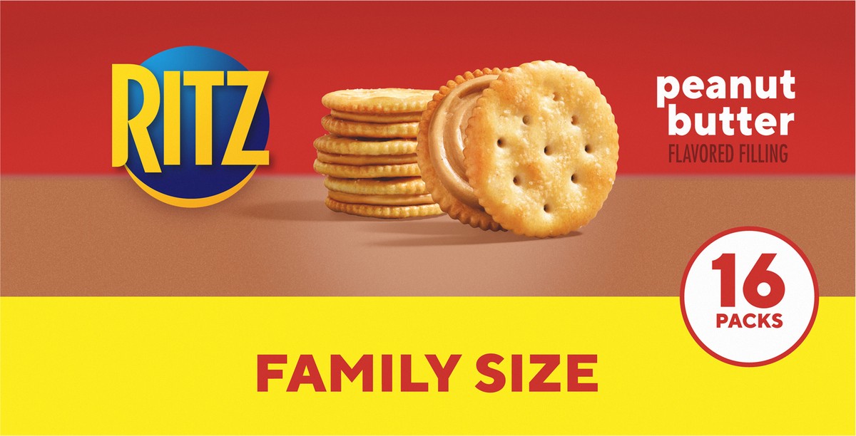 slide 2 of 13, RITZ Peanut Butter Sandwich Crackers, Family Size, 16 - 1.38 oz Snack Packs, 22.08 oz