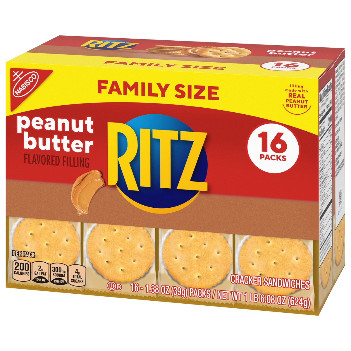 slide 10 of 13, RITZ Peanut Butter Sandwich Crackers, Family Size, 16 - 1.38 oz Snack Packs, 22.08 oz