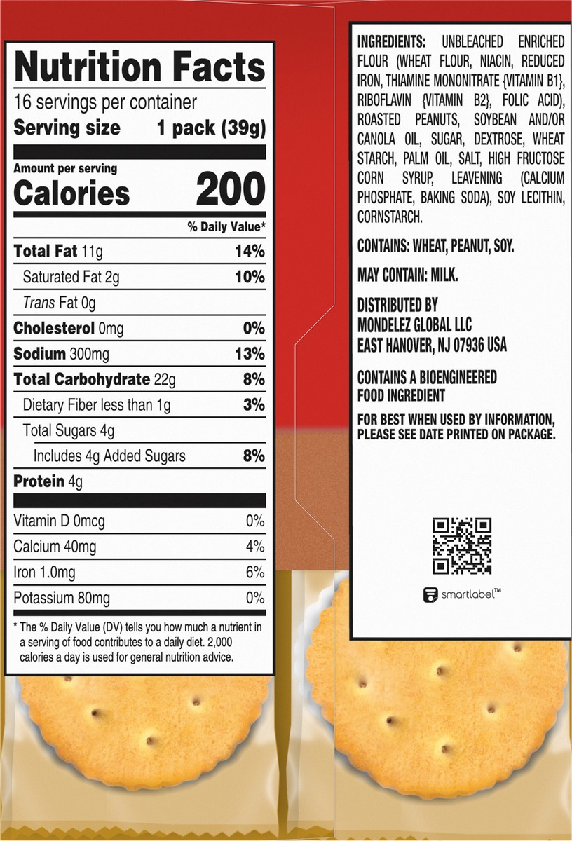 slide 11 of 13, RITZ Peanut Butter Sandwich Crackers, Family Size, 16 - 1.38 oz Snack Packs, 22.08 oz