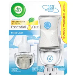 Air Wick Plug in Scented Oil Starter Kit (Warmer + 1 Refill), Fresh Linen, Air Freshener, Essential Oils