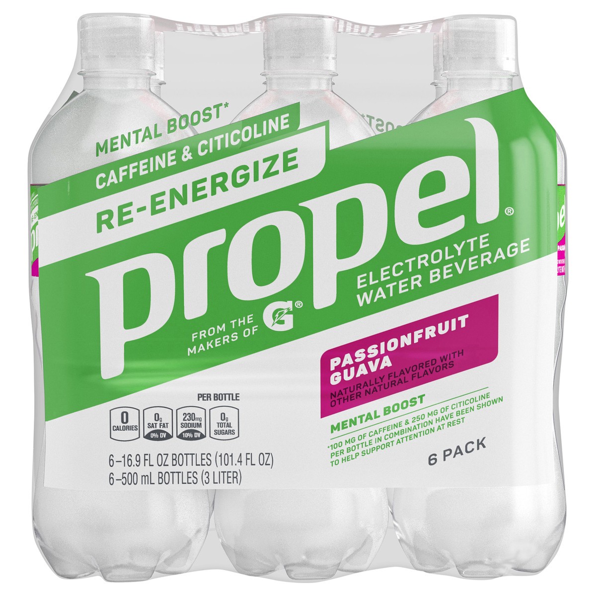 slide 1 of 7, Propel Enhanced Water Passion Fruit Guava 16.9 Fl Oz, 6 Count, 6 ct; 16.9 fl oz