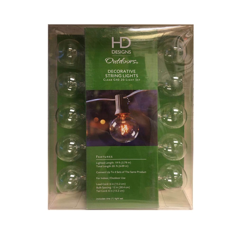 slide 1 of 1, HD Designs Outdoors 20-Bulb Decorative String Lights - Clear, 20 ft