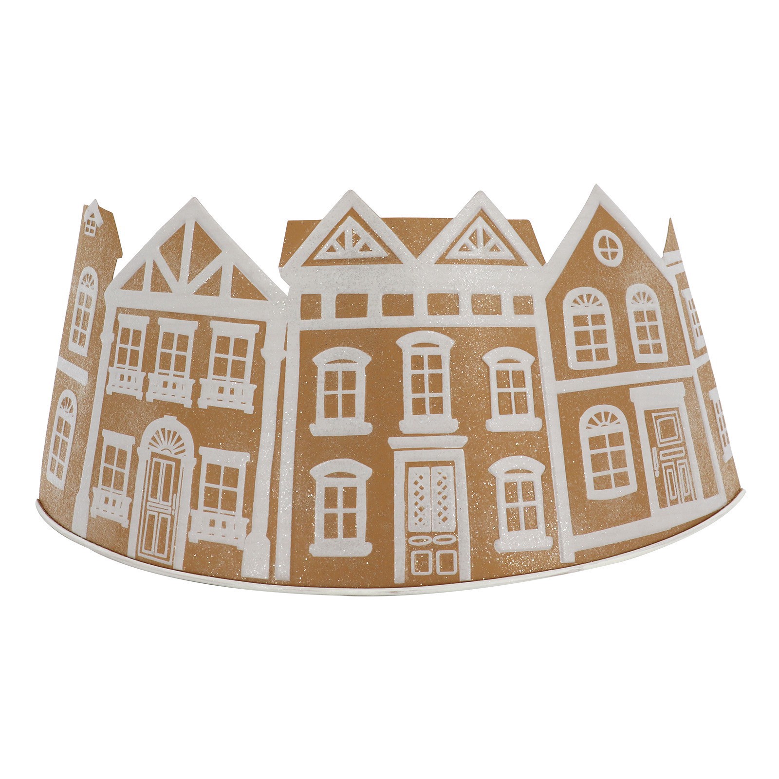slide 6 of 7, 26.75" Brown & White Metal Gingerbread Village Tree Collar By Ashland, 26.75 in