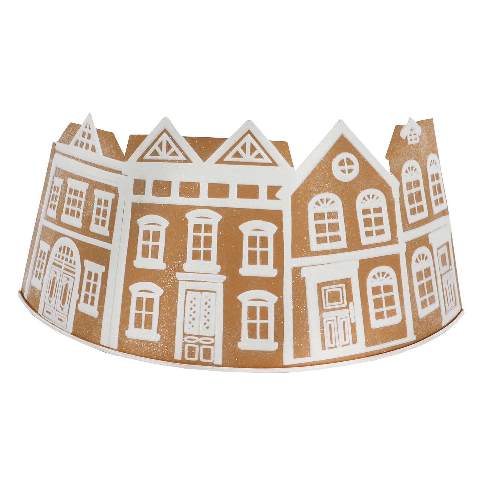 slide 7 of 7, 26.75" Brown & White Metal Gingerbread Village Tree Collar By Ashland, 26.75 in