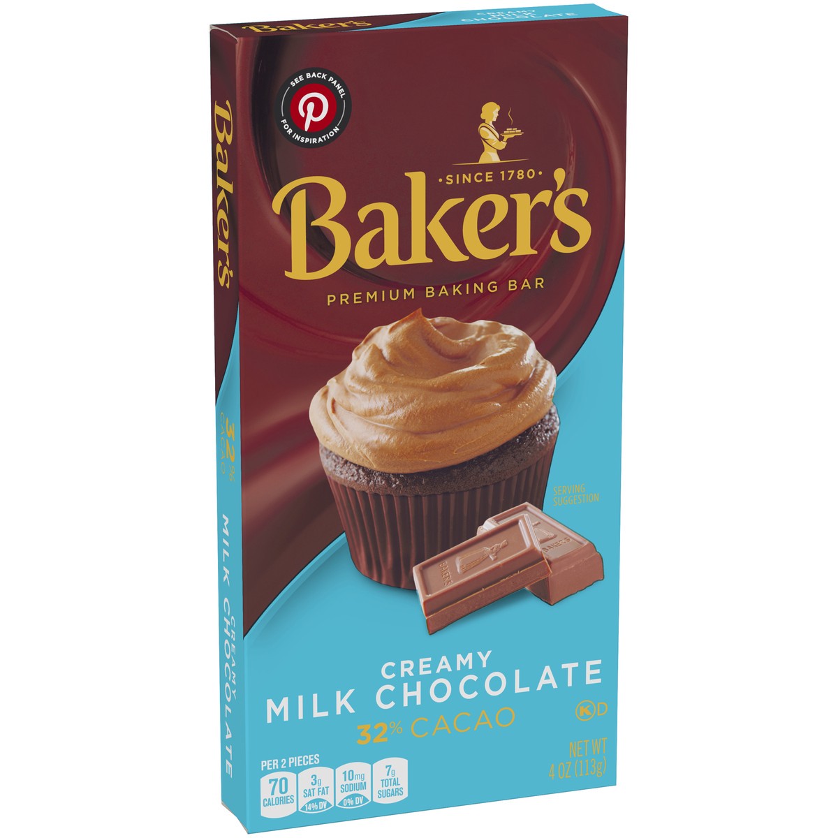 slide 14 of 14, Baker's Creamy Milk Chocolate Premium Baking Bar with 32% Cacao, 4 oz Box, 4 oz