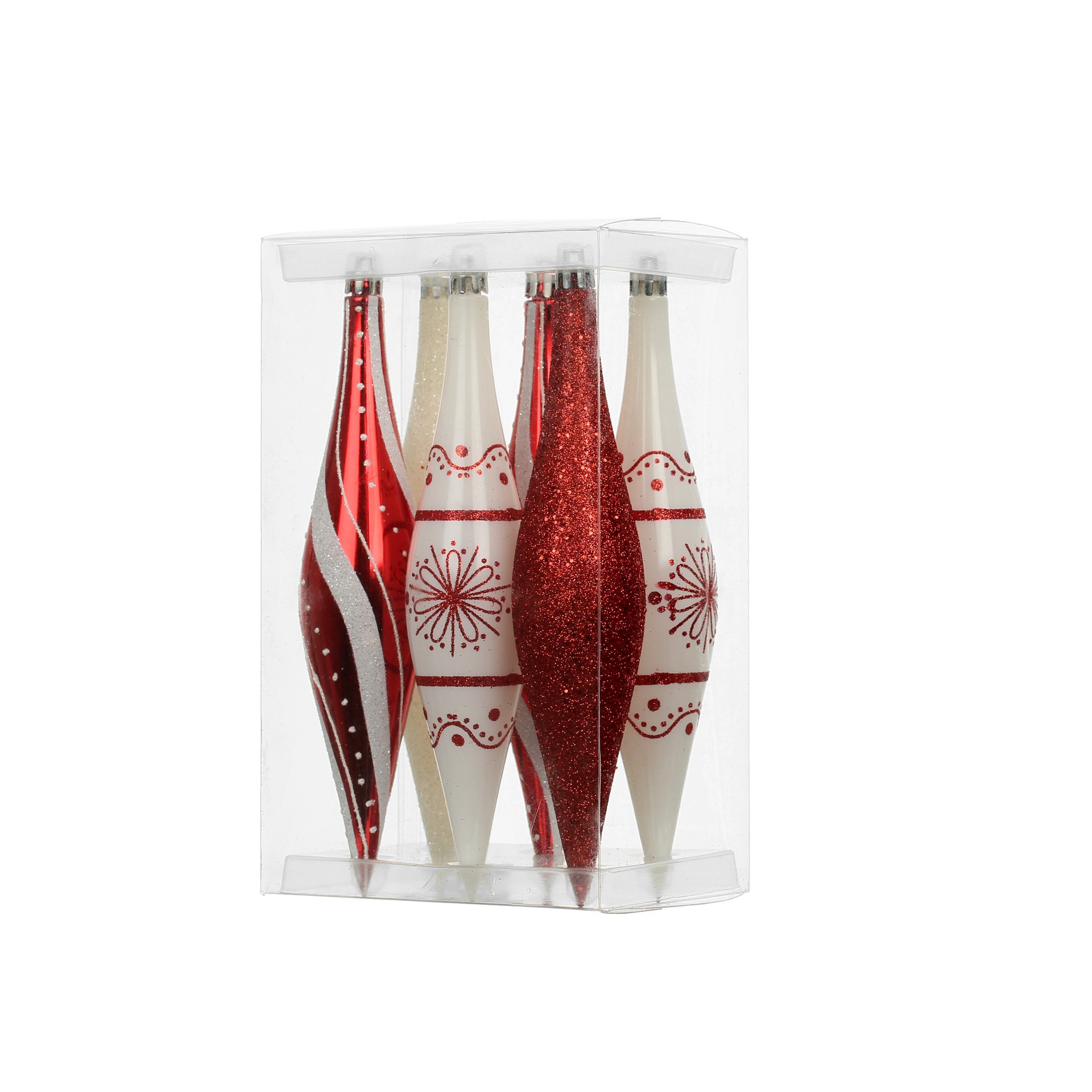 slide 3 of 3, 6 Pack 7.7" Red & White Glitter Shatterproof Teardrop Ornaments By Ashland, 6 ct