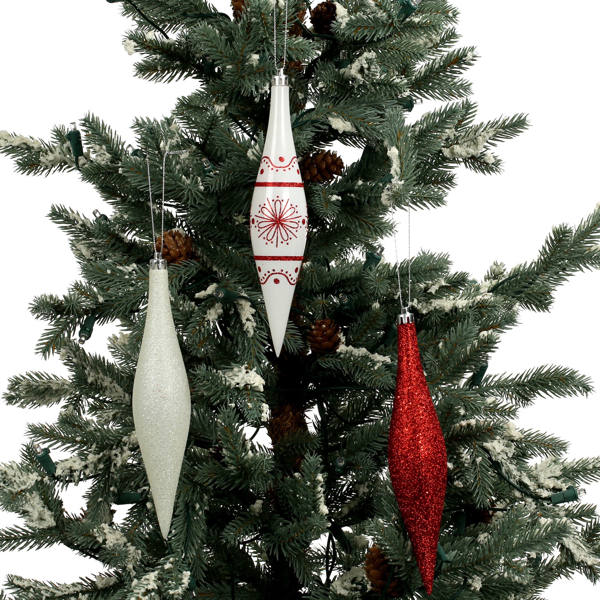 slide 2 of 3, 6 Pack 7.7" Red & White Glitter Shatterproof Teardrop Ornaments By Ashland, 6 ct