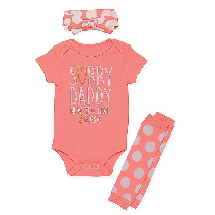 slide 1 of 1, Baby Starters Sorry Daddy'' Bodysuit, Leg Warmer, and Headband Set - Pink'', 3 ct