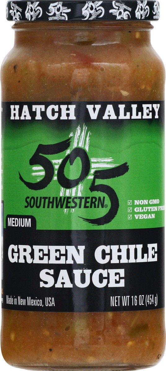 slide 2 of 10, Hatch Valley Medium Flame Roasted Green Chile Cooking Sauce 16 oz, 16 oz