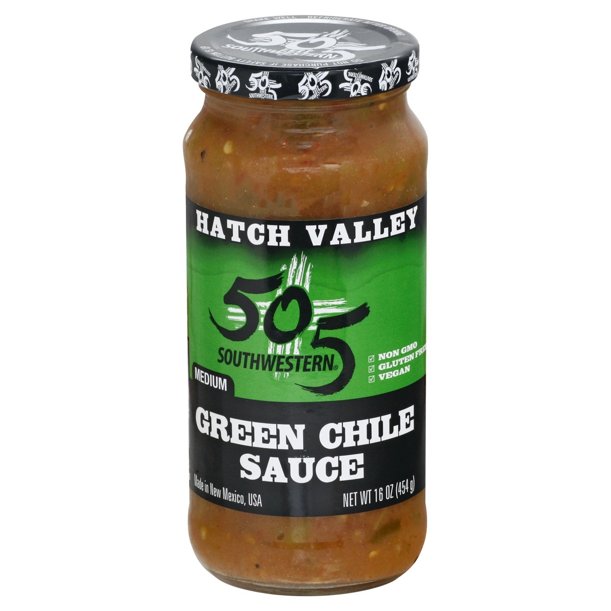 slide 1 of 1, 505 Southwestern Medium Hatch Valley Green Chile Sauce, 16 oz