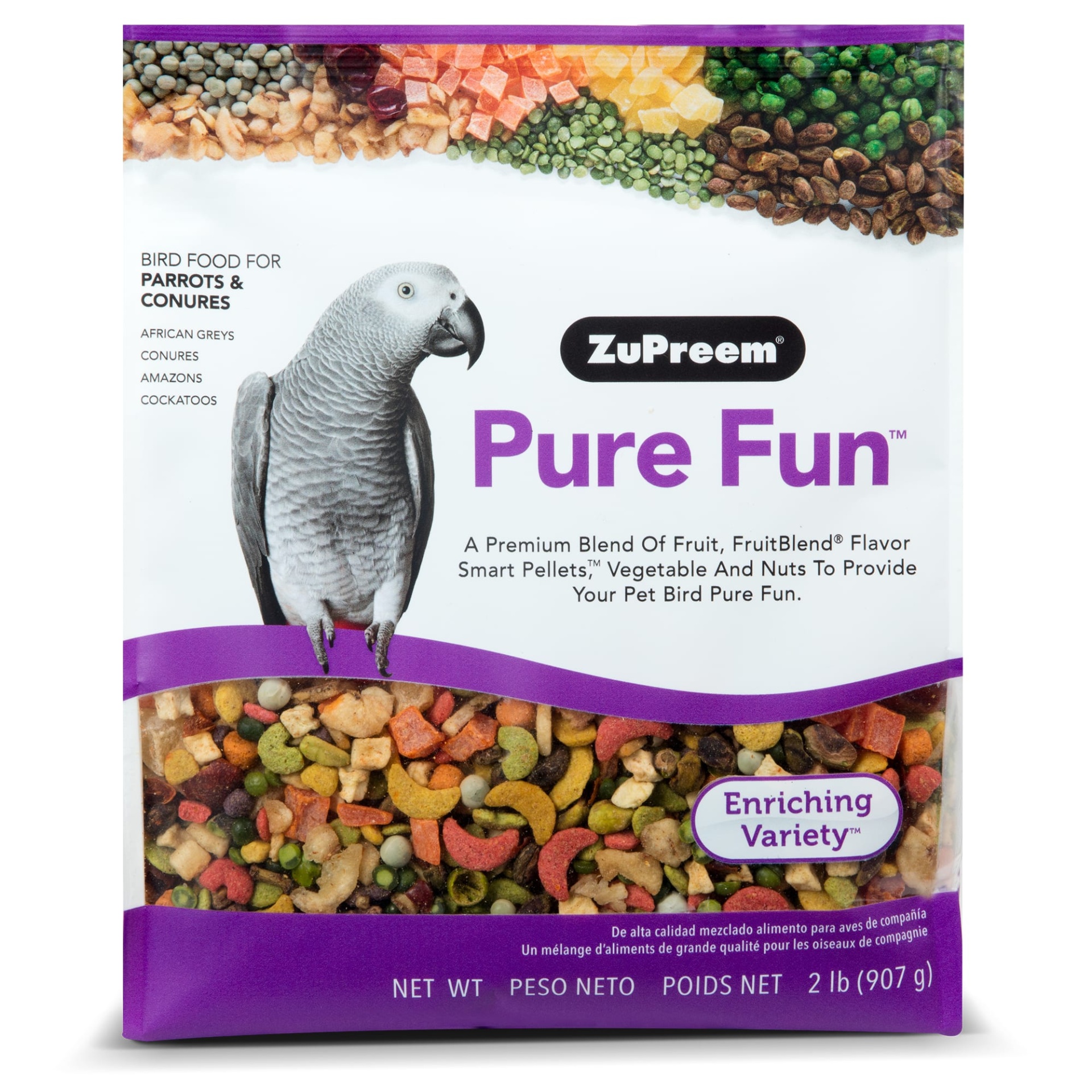 slide 1 of 1, ZuPreem Pure Fun Bird Food for Parrots & Conures, 2 lbs., 2 lb
