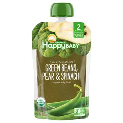 Happy Baby Organics Clearly Crafted Stage 2 Green Beans, Spinach & Pears Pouch 4oz UNIT