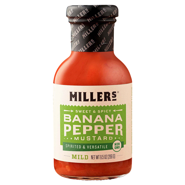 slide 1 of 1, Miller's Sweet & Spicy Banana Pepper Sauce Hot, 9.5 oz