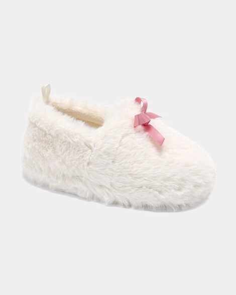 slide 1 of 6, Carter's Girls Fuzzy Bow Slippers - Cream/Pink Ivory S, 1 ct