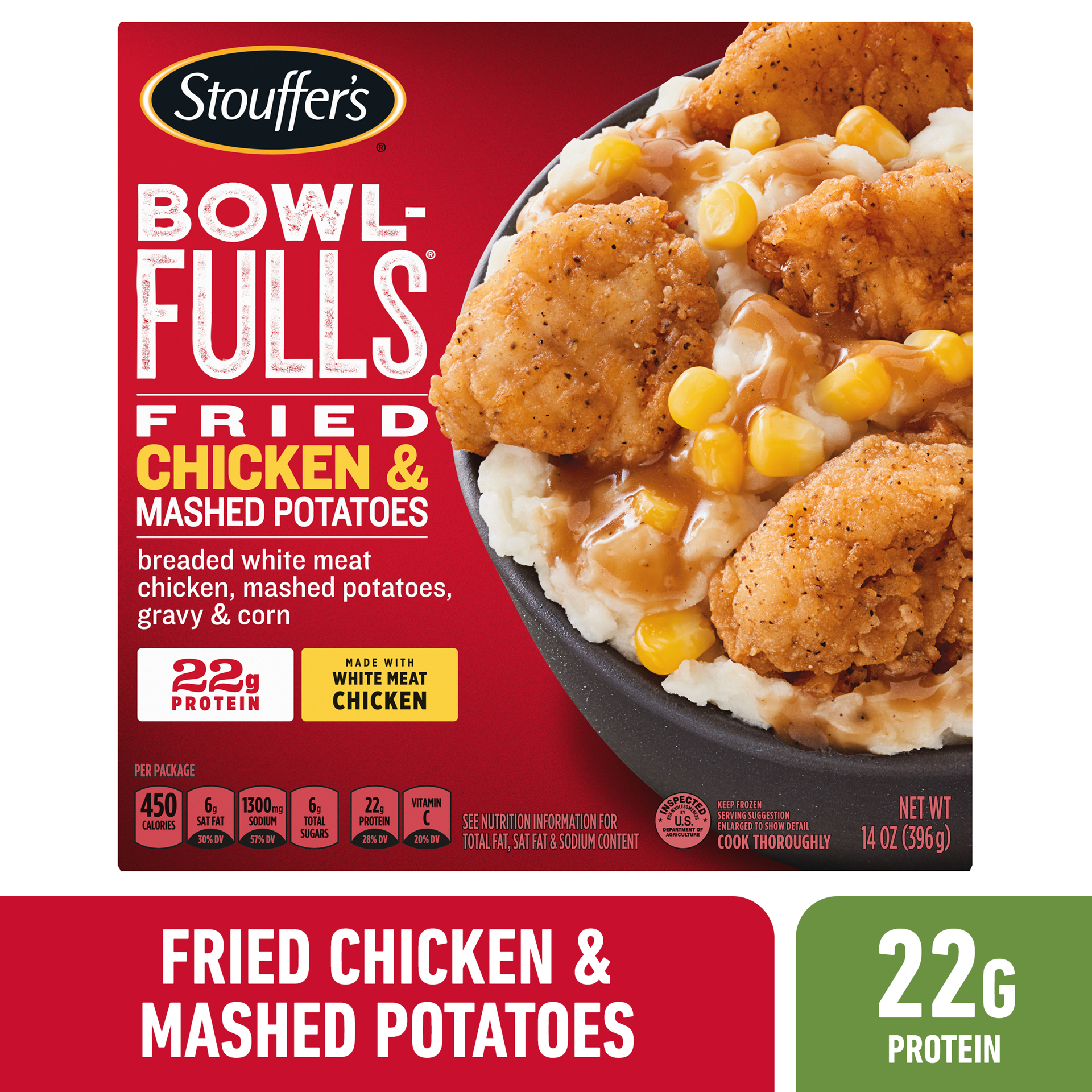 slide 1 of 9, Stouffer's Bowl-Fulls Fried Chicken & Mashed Potatoes Frozen Meal, 14 oz