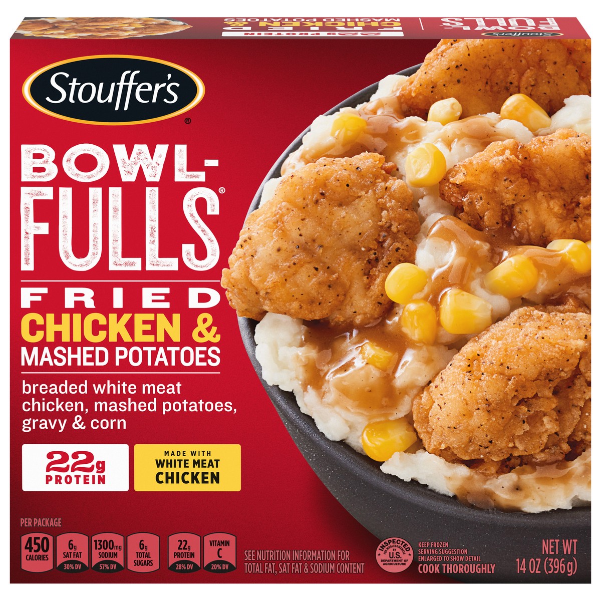 slide 1 of 9, Stouffer's Bowl-Fulls Fried Chicken & Mashed Potatoes Frozen Meal, 14 oz