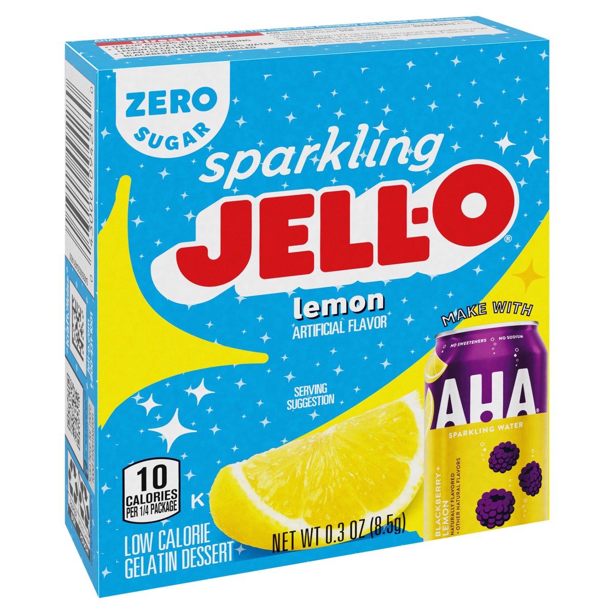 slide 2 of 11, Jell-O Zero Sugar Sparkling Lemon Low Calorie Gelatin Dessert, 0.3 oz Box, 0.3 oz