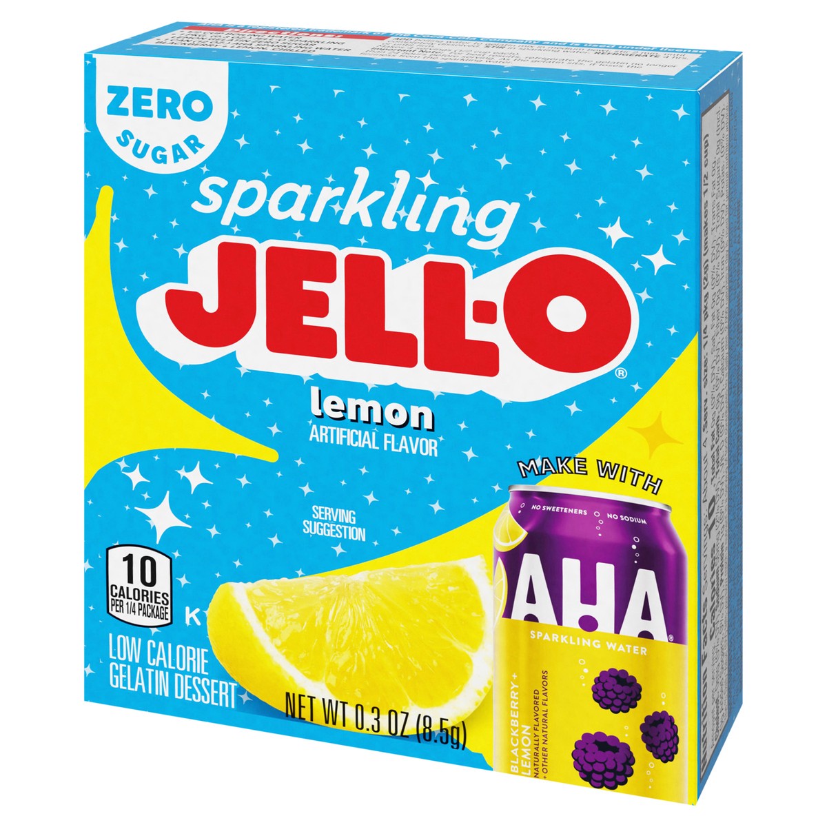 slide 9 of 11, Jell-O Zero Sugar Sparkling Lemon Low Calorie Gelatin Dessert, 0.3 oz Box, 0.3 oz