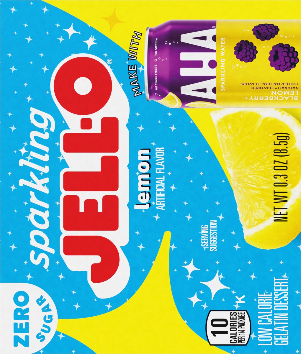 slide 8 of 11, Jell-O Zero Sugar Sparkling Lemon Low Calorie Gelatin Dessert, 0.3 oz Box, 0.3 oz
