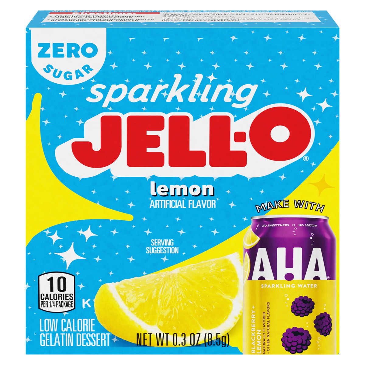 slide 11 of 11, Jell-O Zero Sugar Sparkling Lemon Low Calorie Gelatin Dessert, 0.3 oz Box, 0.3 oz
