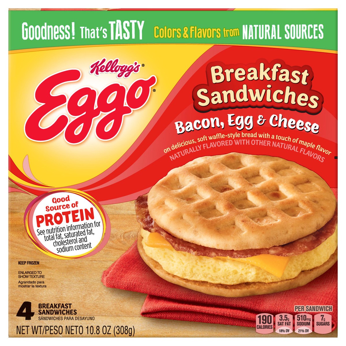 slide 1 of 7, Eggo Bacon Egg & Cheese Breakfast Sandwiches 4 ea, 4 ct