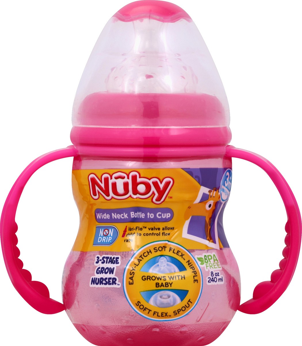 slide 1 of 2, Nuby 3 Stage Grow Non-Drip Bottle, Assorted Colors, 8 oz