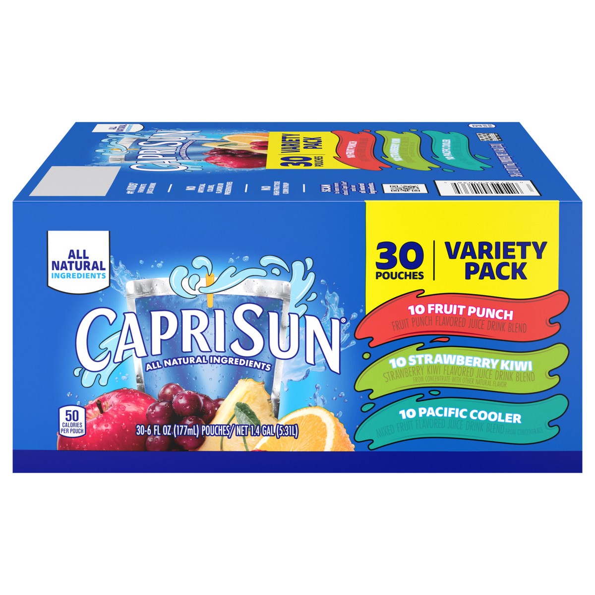 slide 1 of 13, Capri Sun Fruit Punch, Strawberry Kiwi and Pacific Cooler Flavored Juice Drink Blend Variety Pack, 30 ct Box, 6 fl oz Pouches, 30 ct
