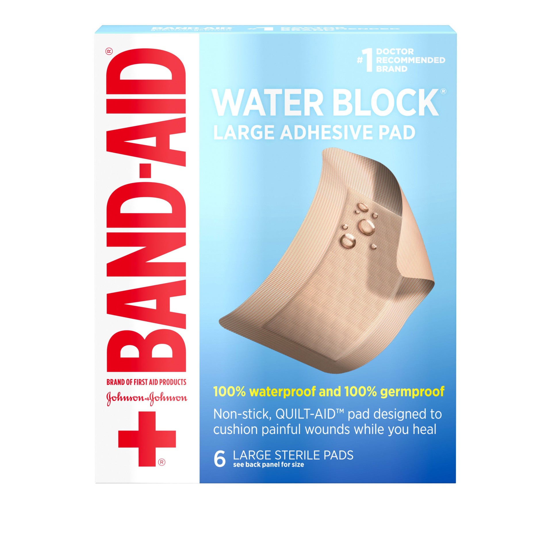 slide 1 of 9, Johnson & Johnson Band-Aid Large First Aid Waterproof Pad, 6 ct