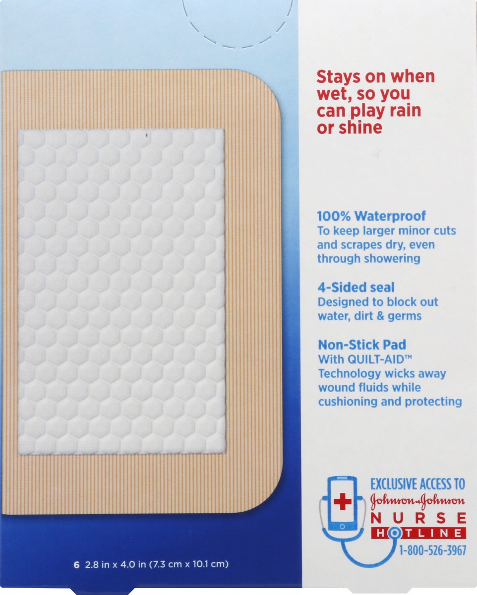 slide 5 of 9, Johnson & Johnson Band-Aid Large First Aid Waterproof Pad, 6 ct