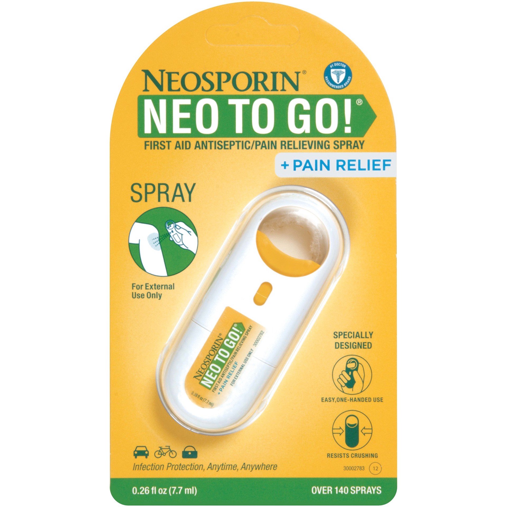 slide 1 of 8, Neosporin + Pain Relief Neo To Go! First Aid Antiseptic/Pain Relieving Spray,.26 Oz, 0.26 fl oz