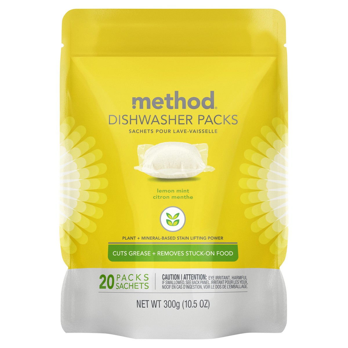 slide 3 of 6, method Dishwasher Detergent Packs, Lemon Mint, 20 Count, 20 ct