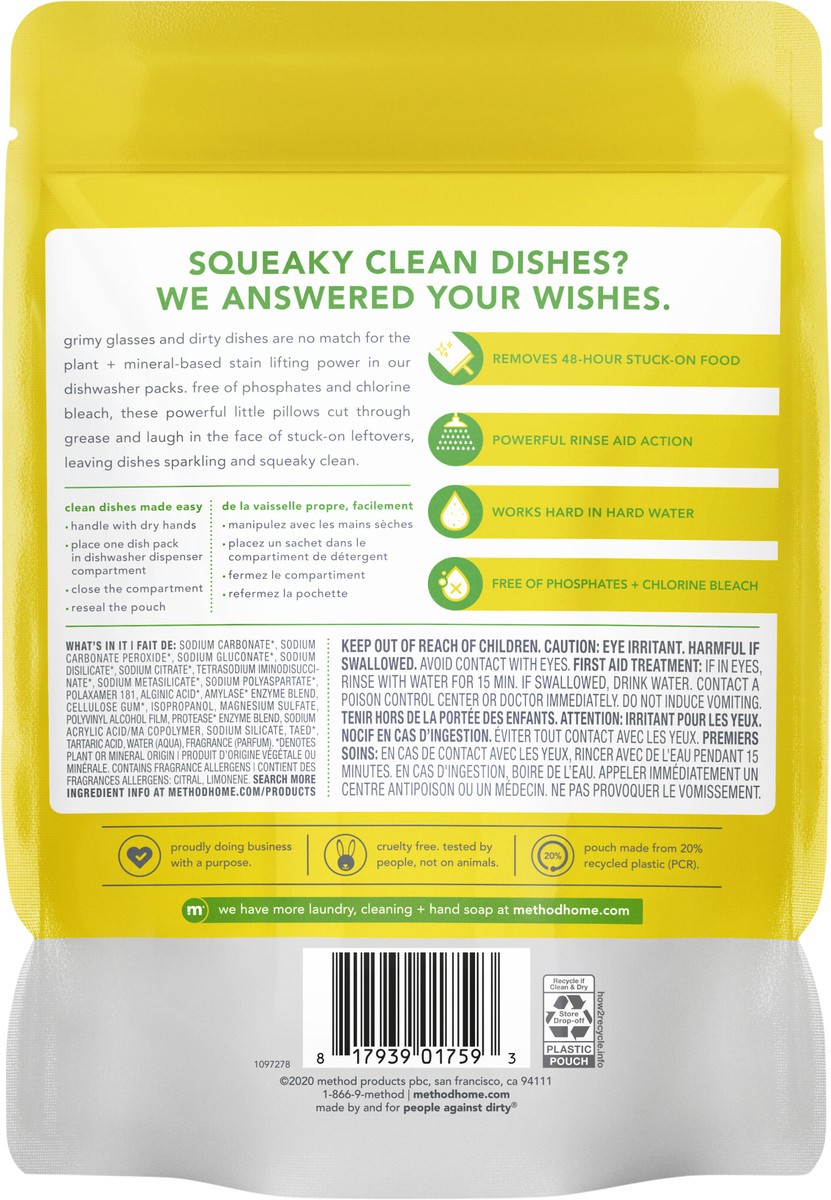 slide 5 of 6, method Dishwasher Detergent Packs, Lemon Mint, 20 Count, 20 ct