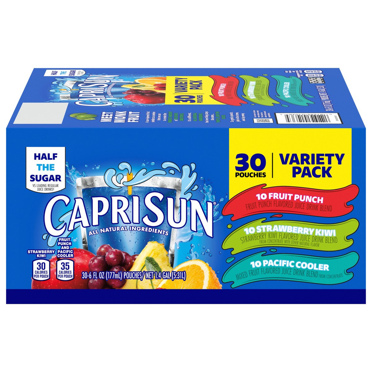 slide 1 of 9, Capri Sun Fruit Punch, Strawberry Kiwi and Pacific Cooler Flavored Juice Drink Blend Variety Pack Pouches, 30 ct; 6 fl oz