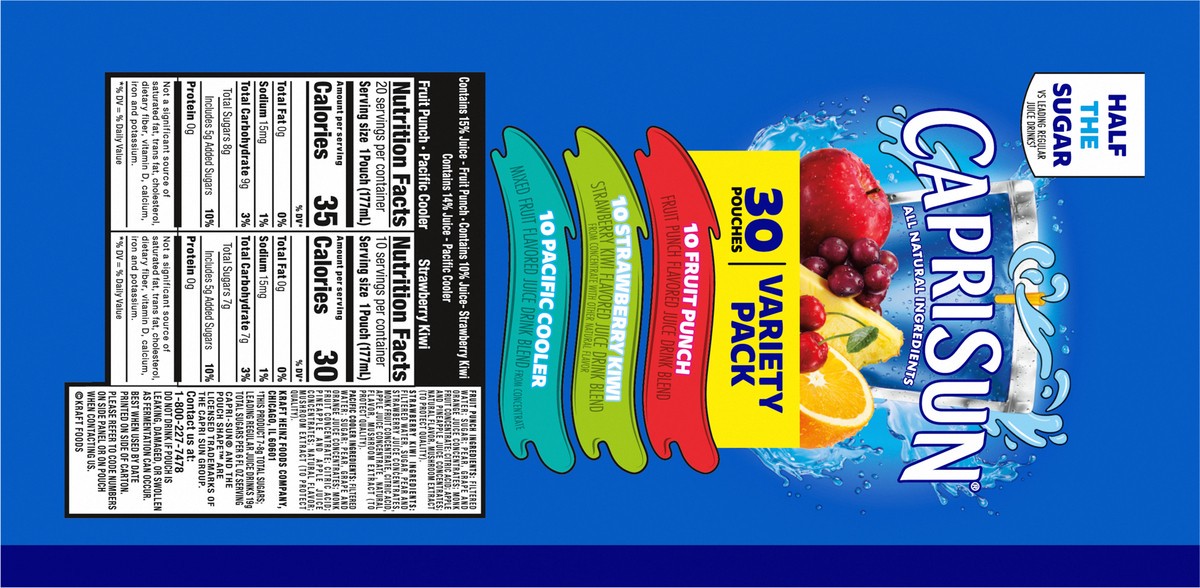 slide 6 of 9, Capri Sun Fruit Punch, Strawberry Kiwi and Pacific Cooler Flavored Juice Drink Blend Variety Pack Pouches, 30 ct; 6 fl oz